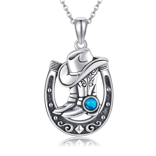 ONEFINITY Hufeisen Halskette 925 Sterling Silber Türkis Cowboy Stiefel Anhänger Hufeisen Schmuck für Frauen von ONEFINITY