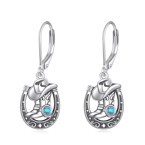 ONEFINITY Hufeisen Ohrringe 925 Sterling Silber Türkis Cowgirl Cowboy Stiefel Dangle Drop Ohrringe Hufeisen Western Schmuck für Damen von ONEFINITY
