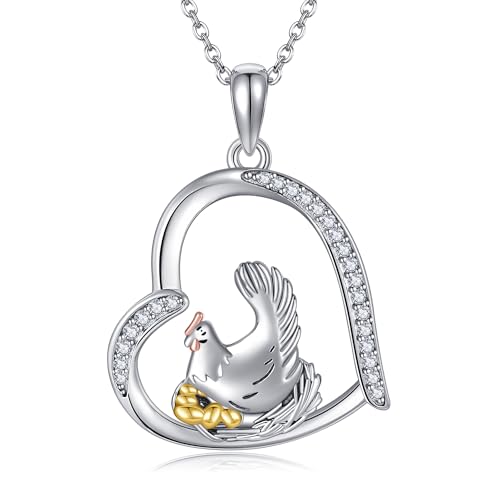 ONEFINITY Huhn Halskette 925 Sterling Silber Henne mit Eiern Huhn Anhänger Schmuck für Frauen Geschenke von ONEFINITY