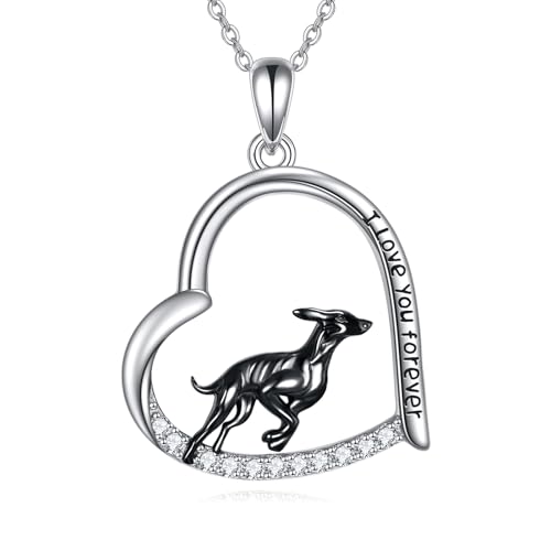 ONEFINITY Hund Kette 925 Sterling Silber Windhund Kette Herz Hund Anhänger Windhund Schmuck Geschenke für Damen von ONEFINITY