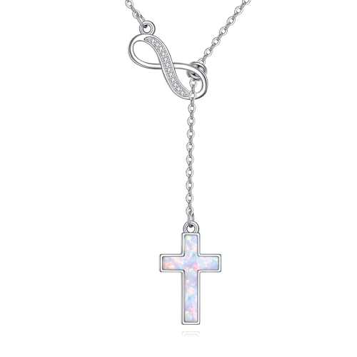 ONEFINITY Infinity Kreuz Halsketten 925 Sterling Silber Weiß Opal Kreuz Anhänger Halskette Infinity Schmuck Geschenke für Damen von ONEFINITY