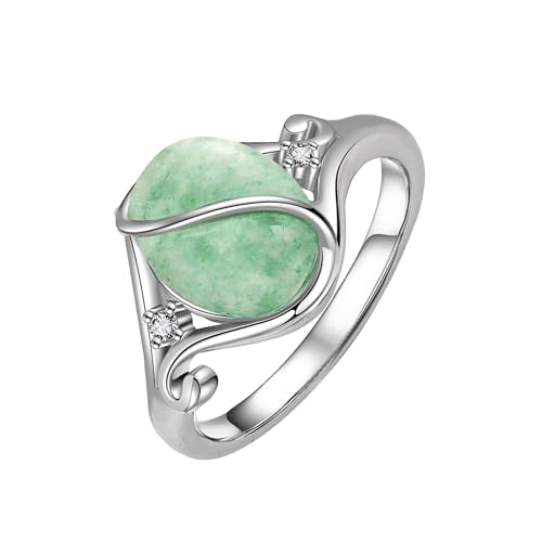 ONEFINITY Jadering S925 Sterlingsilber Vintage ovaler Grüner Jadering Schmuck für Damen Größe 7 von ONEFINITY