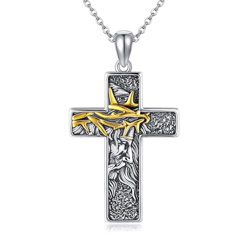ONEFINITY Jesus Halskette 925er Sterlingsilber Jesus Halskette mit Dornenkrone und Kreuzanhänger Jesus Schmuck Geschenk für Männer und Frauen von ONEFINITY