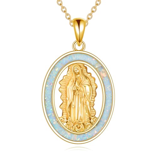 ONEFINITY Jungfrau Maria Kette 925 Sterling Silber Virgen De Guadalupe Halskette Goldene Mutter Maria Anhänger Religiöse Schmuck Geschenke für Damen von ONEFINITY