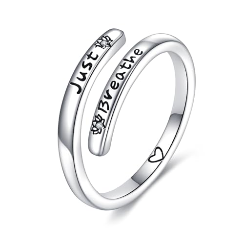 ONEFINITY Just Breathe Ring 925er Sterlingsilber verstellbar inspirierender Ring Just Breathe Ermutigungsschmuck Geschenk für Teenager Frauen Männer ONEFINITY Just Breathe Ring 925er Sterlingsilber verstellbar inspirierender Ring Just Breathe Ermutigungsschmuck Geschenk für Teenager Frauen Männer von ONEFINITY