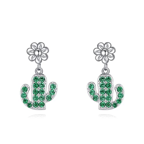 ONEFINITY Kaktus-Ohrringe 925 Sterling Silber Kaktus mit Blume Ohrringe Grüner Kaktus Schmuck Geschenke für Damen Mädchen von ONEFINITY