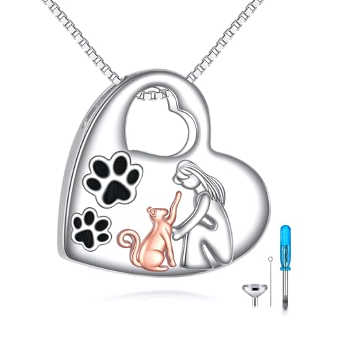 ONEFINITY Katze Asche Kette 925 Sterling Silber Haustier Urn Anhänger Halskette Einäscherung Schmuck Geschenk für Damen von ONEFINITY