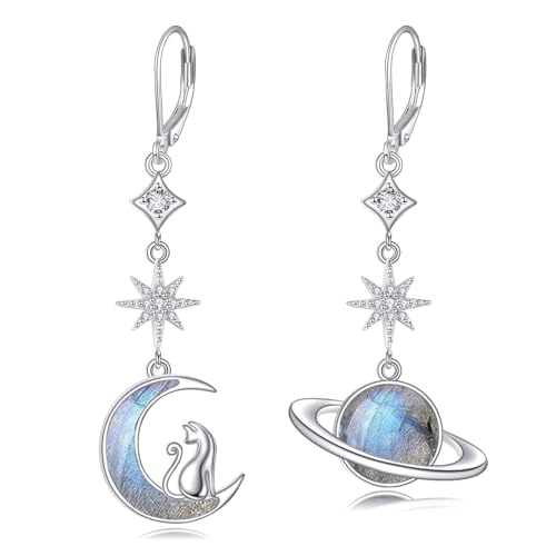 ONEFINITY Katzen Ohrringe 925 Sterling Silber Labradorit Mond Planet Ohrringe Katzen Schmuck Geschenke Für Damen von ONEFINITY