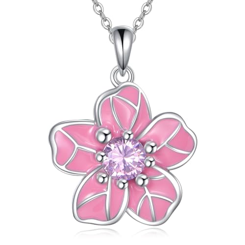 ONEFINITY Kirschblüten Kette aus 925er Sterlingsilber mit Rosa Blüten Kirschblüten Schmuck Geschenke für Damen von ONEFINITY