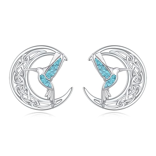 ONEFINITY Kolibri Ohrringe 925er Sterling Silber Keltischem Mond Motiv, türkisfarbener Kolibri Schmuck Geschenkidee für Damen von ONEFINITY