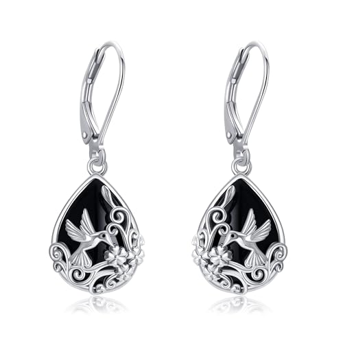 ONEFINITY Kolibri Schwarzer Onyx Ohrringe 925 Sterling Silber Schwarzer Onyx Ohrhänger Filigraner Kolibri Schmuck Geschenk für Damen von ONEFINITY