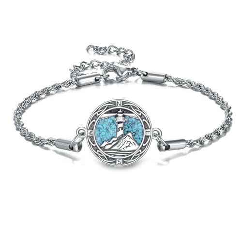 ONEFINITY Kompass Leuchtturm Armband 925er Sterlingsilber Türkis Kompass Leuchtturm Armband Ozean Schmuck Geschenk für Männer und Frauen von ONEFINITY