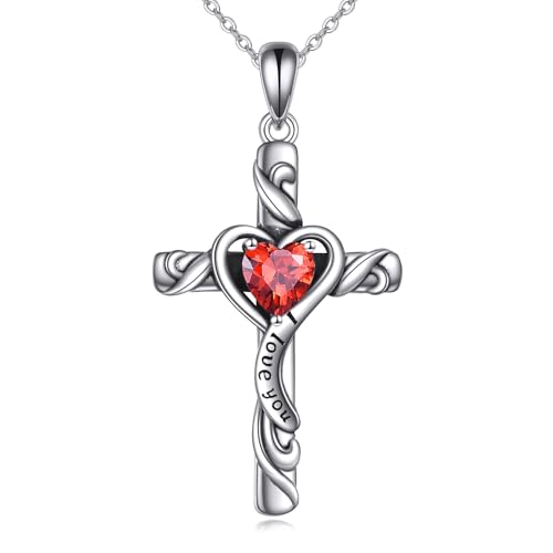 ONEFINITY Kreuz Kette 925 Sterling Silber Januar Birthstone Kreuz Anhänger Birthstone Herz Schmuck Geschenke für Damen von ONEFINITY