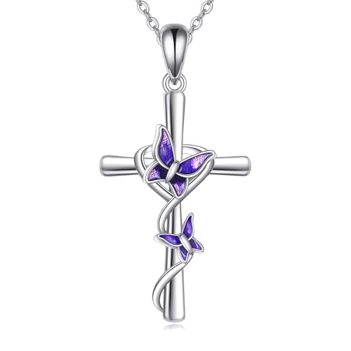 ONEFINITY Kreuz Kette 925 Sterling Silber Schmetterling Kreuz Anhänger Religiöser Schmuck Geschenke Für Damen von ONEFINITY