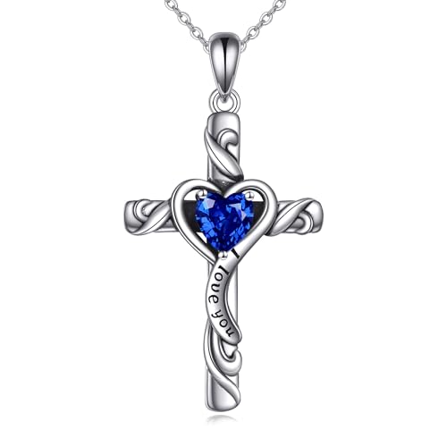 ONEFINITY Kreuz Kette 925 Sterling Silber September Birthstone Kreuz Anhänger Birthstone Herz Schmuck Geschenke für Damen von ONEFINITY