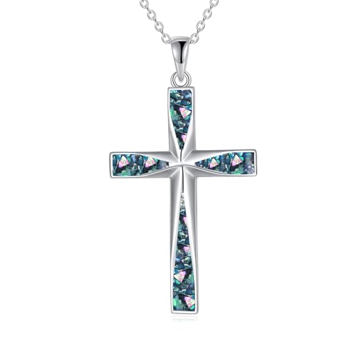ONEFINITY Kreuz Kette Sterling Silber Origami Abalone Shell Kreuz Anhänger Halskette religiösen Schmuck Geschenke für Damen Herren von ONEFINITY