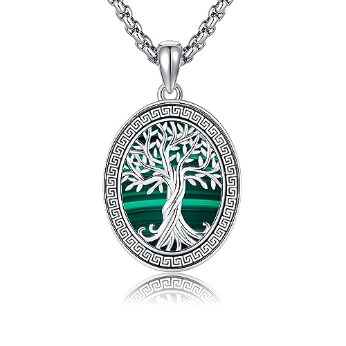 ONEFINITY Lebensbaum Kette 925 Sterling Silber Baum des Lebens Anhänger Malachit Familie Baum des Lebens Schmuck Geschenk für Damen Herren von ONEFINITY
