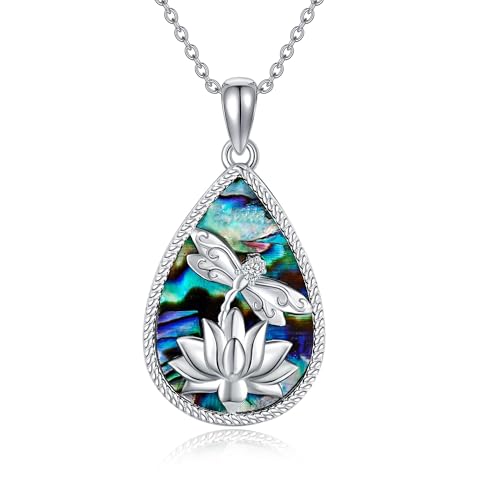 ONEFINITY Libelle Halskette 925 Sterling Silber Lotus Libellen-Halskette Abalone Muschel Libelle Anhänger Libelle Schmuck Geschenke für Frauen von ONEFINITY