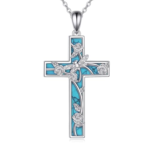 ONEFINITY Libellen Kette 925 Sterling Silber Türkisfarbenem Kreuz Anhänger Libellen Schmuck Geschenke für Damen von ONEFINITY