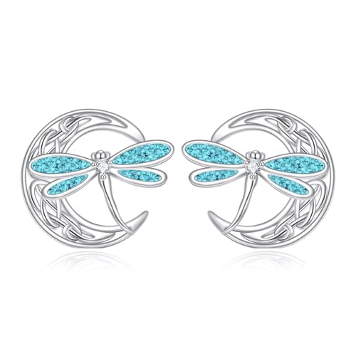 ONEFINITY Libellen Ohrringe 925er Sterling Silber Keltischem Mondmotiv Ohrstecker Türkisfarbener Libelle Schmuck Geschenk für Damen von ONEFINITY