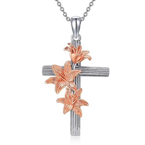 ONEFINITY Lilienkreuzkette für Frauen 925 Sterling Silber religiöser Kreuzanhänger Schmuckgeschenke für Frauen Mädchen von ONEFINITY