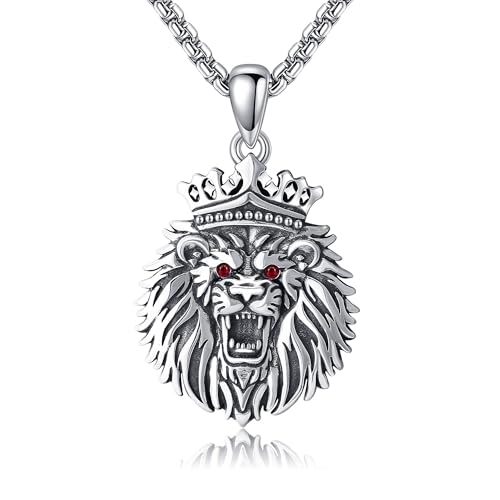 ONEFINITY Löwenhalskette 925er Sterlingsilber Löwenkopf Halskette Krone König der Löwen Tier Anhänger Halsketten Schmuck Geschenk für Männer Frauen Mädchen von ONEFINITY