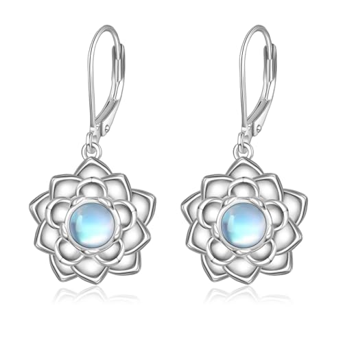 ONEFINITY Lotus Ohrringe 925 Sterling Silber Mondstein Lotus Ohrringe Lotusschmuck für Frauen von ONEFINITY