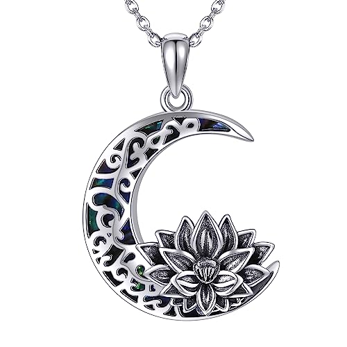 ONEFINITY Lotusblumen Halskette 925 Sterling Silber Lotus Mond Anhänger Halskette Schmuck Geschenke für Frauen von ONEFINITY
