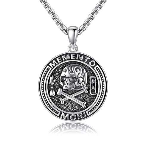 ONEFINITY Memento Mori Kette Herren 925 Sterling Silber Memento Mori Anhänger Schädel Stoic Halskette Schmuck Geschenke für Damen von ONEFINITY