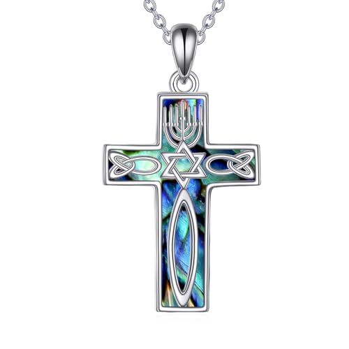 ONEFINITY Messianisches Siegel Halskette 925 Sterling Silber Kreuz Menora Anhänger Schutz Chanukka Jüdischer Schmuck für Frauen von ONEFINITY