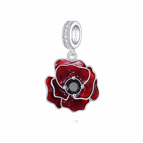 ONEFINITY Mohn Charme Perlen passt Armbänder Halskette 925 Sterling Silber rote Blume Anhänger Mohn Schmuck Geschenke für Damen von ONEFINITY