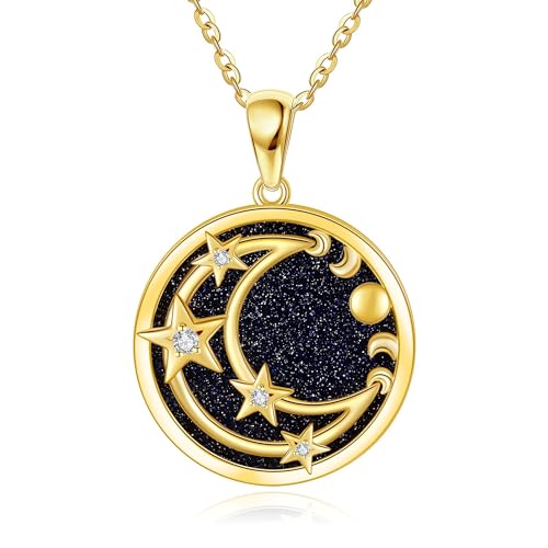ONEFINITY Mond Kette 925Er Sterlingsilber Mond Und Sternphasenkette Blauer Sandstein Pandent Halskette Himmlischer Schmuck Geschenk Für Frauen Und Mädchen von ONEFINITY