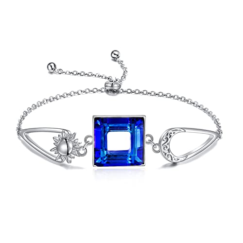 ONEFINITY Mond Und Sonnen Armbänder 925Er Sterling Silber Quadratisch Blauer Kristall Schmuck Geschenk Für Herren Damen von ONEFINITY