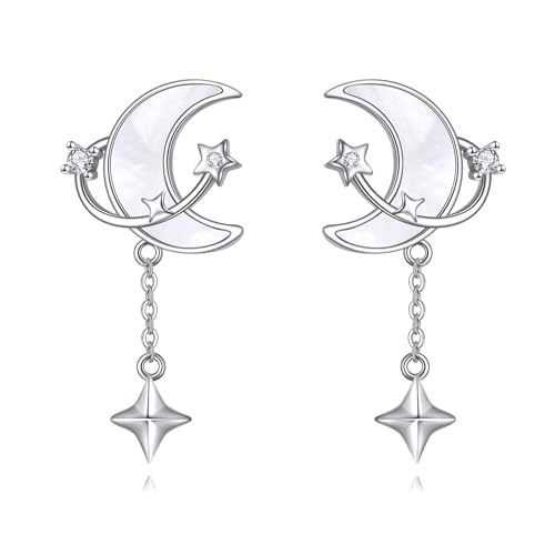 ONEFINITY Mond und Stern Ohrringe 925 Sterling Silber Mond Ohrringe baumeln Mutter der Perle Ohrringe Weltraumschmuck Geschenke für Damen von ONEFINITY