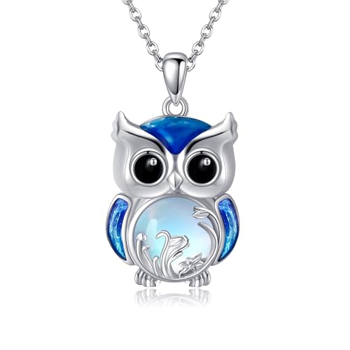ONEFINITY Eule Halskette Sterling Silber Mondstein Eule Anhänger Halskette Eule Schmuck Geschenke Für Frauen Mädchen von ONEFINITY
