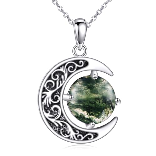 ONEFINITY Moos Achat Kette 925 Sterling Silber Mond Anhänger Halsketten Moos Achat Schmuck Geschenke für Damen ONEFINITY Moos Achat Kette 925 Sterling Silber Mond Anhänger Halsketten Moos Achat Schmuck Geschenke für Damen von ONEFINITY
