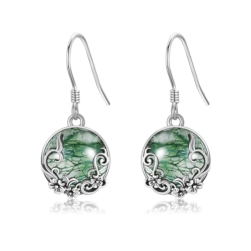 ONEFINITY Moosachat Ohrringe 925 Sterling Silber Grün Edelstein Ohrringe Moosachat Schmuck Geschenke Für Damen von ONEFINITY