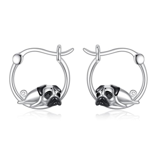 ONEFINITY Mops Ohrringe 925 Sterling Silber Hund Hoop Ohrringe Netter Hund Schmuck Geschenke für Damen von ONEFINITY