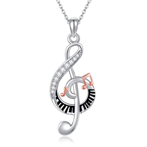 ONEFINITY Musik Kette Für Damen 925 Sterling Silber Musik Note Anhänger Klavier Halskette Musik Schmuck (Musik Note) von ONEFINITY