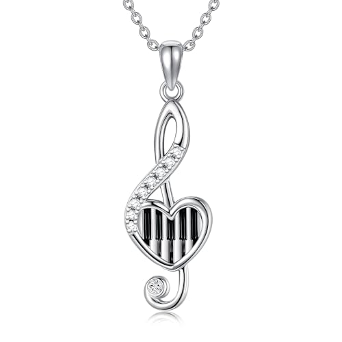 ONEFINITY Musiknoten Kette 925er Sterlingsilber Musiknote Violinschlüssel Anhänger Anhänger Halskette Klaviertastatur Halskette Schmuck Geschenke für Frauen Teenager Mädchen Tochter von ONEFINITY