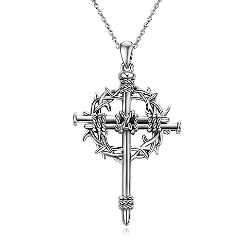 ONEFINITY Nail Cross Necklace 925 Sterling Silver Thorns Crucifix Pendant Religious Jewelry Cross Gifts for Men Women von ONEFINITY