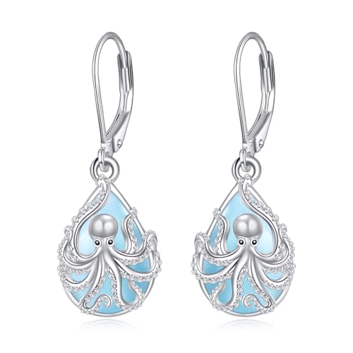 ONEFINITY Oktopus Ohrringe 925 Sterling Silber Larimar Oktopus Anhänger Ohrringe Meeres Schmuck Geschenke für Damen von ONEFINITY