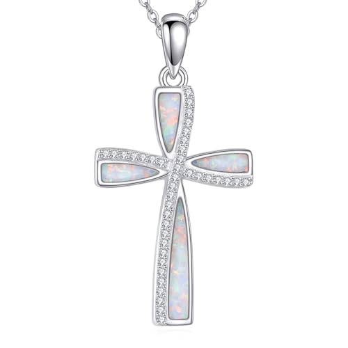 ONEFINITY Opal Kreuz Kette Für Damen 925 Sterling Silber Weißer Opal Anhänger Christliche Schmuck Geschenke von ONEFINITY
