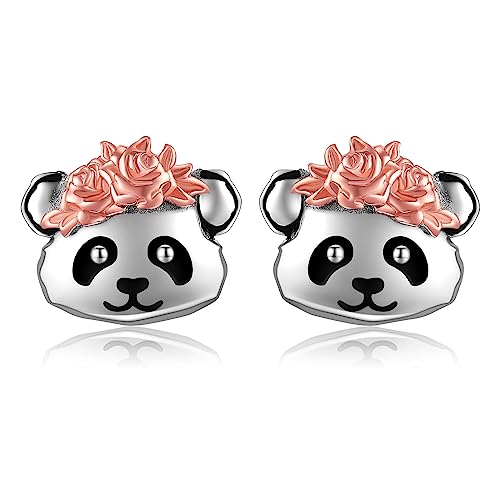 ONEFINITY Panda Ohrringe, 925 Sterling-Silber Panda mit Blumenstecker-Ohrringen, Schmuckgeschenke für Mädchen, Tochter, Frauen von ONEFINITY