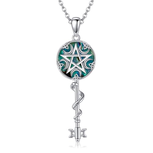 ONEFINITY Pentagramm Kette 925 Sterling Silber Pentagramm Schlüssel Anhänger Pagan Wicca Halskette Pentacle Schmuck Geschenke für Damen von ONEFINITY