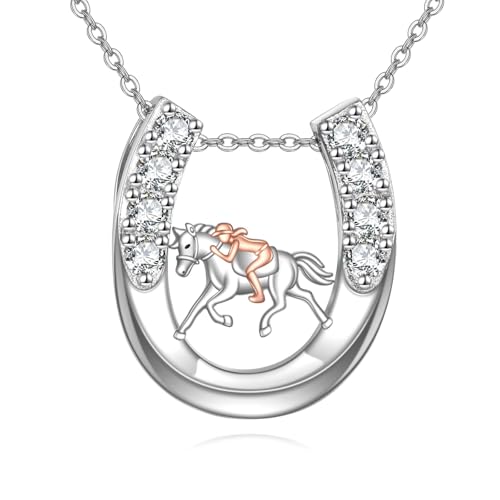 ONEFINITY Pferd Kette 925 Sterling Silber Hufeisen Anhänger Halskette Reitsport Schmuck Geschenk für Frauen Damen von ONEFINITY