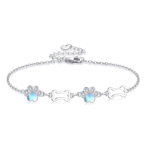 ONEFINITY Pfotenabdruck Armband 925er Sterlingsilber Mondstein Pfoten und Hundeknochen Armband Welpenpfotenabdruck Schmuck Geschenk für Frauen ONEFINITY Pfotenabdruck Armband 925er Sterlingsilber Mondstein Pfoten und Hundeknochen Armband Welpenpfotenabdruck Schmuck Geschenk für Frauen von ONEFINITY