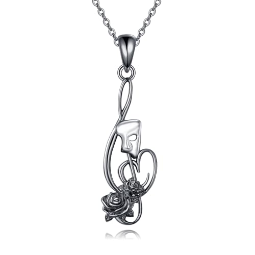ONEFINITY Phantom der Oper Maske Kette 925 Sterling Silber Phantom der Oper Merchandise Anhänger Musik Note Kette Broadway Musiktheater Schmuck für Damen von ONEFINITY
