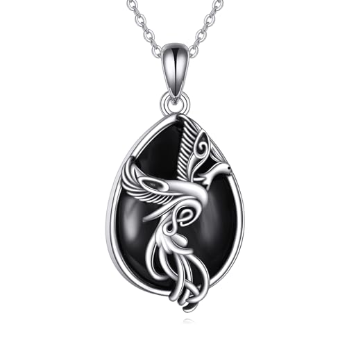 ONEFINITY Phoenix Kette 925 Sterling Silber Phoenix Anhänger Schwarzer Achat Nirvana Phoenix Vogel Schmuck Geschenke Für Damen von ONEFINITY