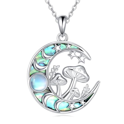 ONEFINITY Pilz Kette 925 Sterling Silber Mondstein Mondphase Pilz Halskette Pilz Schmuck Geschenk Für Damen von ONEFINITY